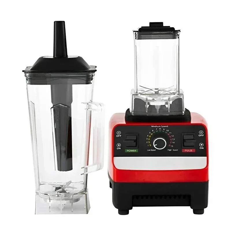 BlendOn PowerMax 2000 blender i rød med to beholdere, en stor og en mindre, samt en robust base med kontrollinnstillinger.