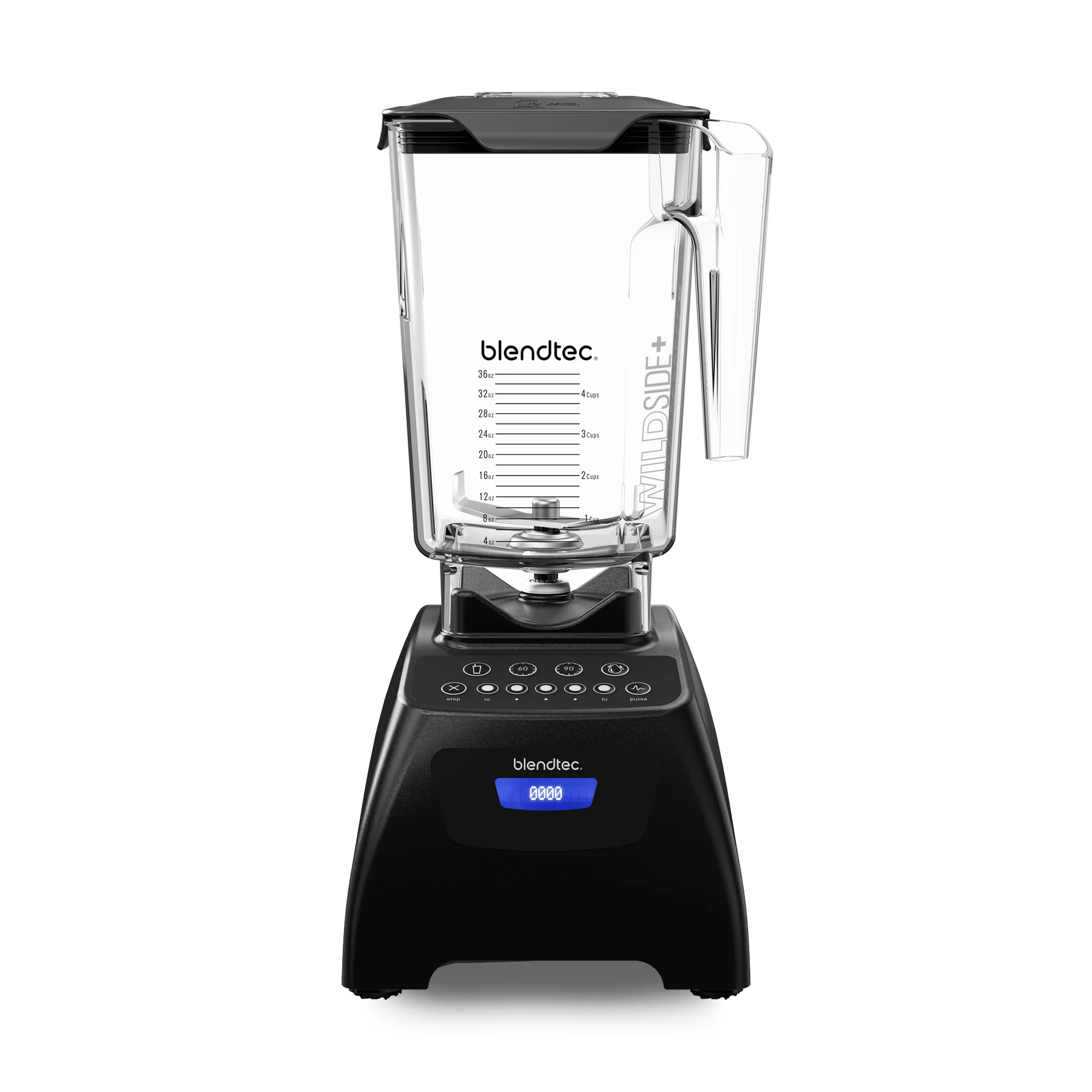 Blendtec Classic 575 blender i sort design med WildSide+ beholder og LED-timer display, ideell for smoothies, sauser, og supper.